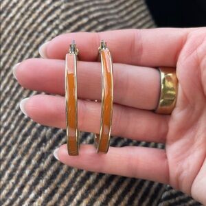 Enamel Blue and Orange Hoop Earrings